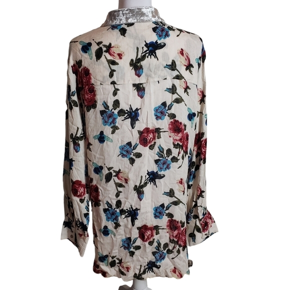 Aratta Silent Journey Floral Print Shirt Sz L Velvet Collar Boho Whimsy Fairy - Picture 6 of 16